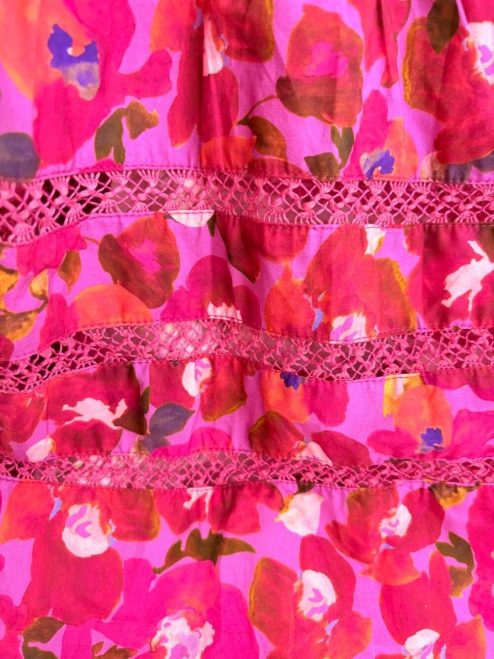 Mi Golondrina Sz L Smocked Midi Dress Pink Floral Mexico - Picture 6 of 16